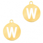 Roestvrij stalen (RVS) Stainless steel bedels 10mm initial coin W Goud