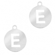 Roestvrij stalen (RVS) Stainless steel bedels rond 10mm initial coin E Zilver