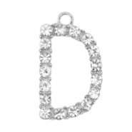 Basic quality metalen bedels strass initial D Antiek zilver