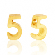 Roestvrij stalen (RVS) Stainless steel kralen cijfer 5 Goud