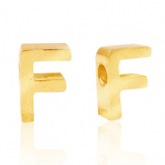 Roestvrij stalen (RVS) Stainless steel kralen letter F Goud