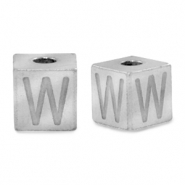 Roestvrij stalen (RVS) Stainless steel kralen letter W Zilver