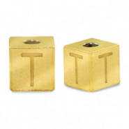 Roestvrij stalen (RVS) Stainless steel kralen letter T Goud