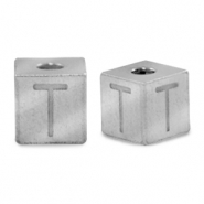Roestvrij stalen (RVS) Stainless steel kralen letter T Zilver