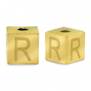 Roestvrij stalen (RVS) Stainless steel kralen letter R Goud