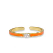 Brass TQ metaal ring enamel Orange crystal-gold