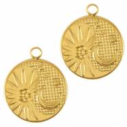Roestvrij stalen (RVS) Stainless steel bedels zon & maan Goud