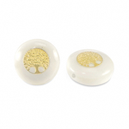 Glaskralen rondellen shell look tree of life White-gold