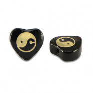 Glaskralen hart Yin & Yang Black-gold