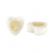 Glaskralen hart shell look Yin & Yang White-gold