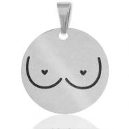 Roestvrij stalen (RVS) Stainless steel bedels borsten Zilver