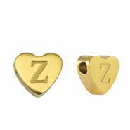 Roestvrij stalen (RVS) Stainless steel kralen hart letter Z Gold
