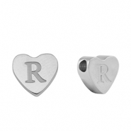Roestvrij stalen (RVS) Stainless steel kralen hart letter R Silver