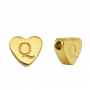 Roestvrij stalen (RVS) Stainless steel kralen hart letter Q Gold