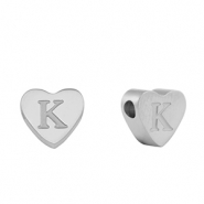 Roestvrij stalen (RVS) Stainless steel kralen hart letter K Silver