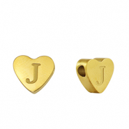 Roestvrij stalen (RVS) Stainless steel kralen hart letter J Gold