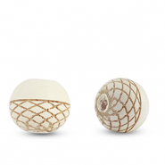 Houten kralen rond 10mm patroon Creme