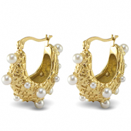 Roestvrij stalen (RVS) Stainless steel oorbellen / oorstekers imitatie parels Gold