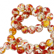 Kralen keramiek 8mm White-orange red
