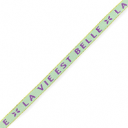 Lint met tekst "la vie est belle" Mint green-purple