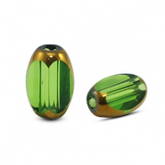 Ovale glaskralen facet Green transparent-gold
