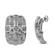 Roestvrij stalen (RVS) Stainless steel oorbellen / oorstekers rechthoek Silver