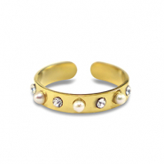 Roestvrij stalen (RVS) Stainless steel ringen parels Gold