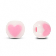 Acryl kralen rond hart White-pink