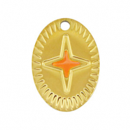 Roestvrij stalen (RVS) Stainless steel bedels ovaal ster Gold-orange