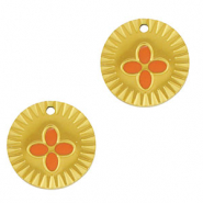 Roestvrij stalen (RVS) Stainless steel bedels rond bloem Gold-orange