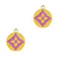 Roestvrij stalen (RVS) Stainless steel bedels rond bloem Gold-purple