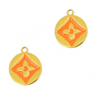 Roestvrij stalen (RVS) Stainless steel bedels rond bloem Gold-orange