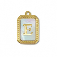 Roestvrij stalen (RVS) Stainless steel bedel schelp letter E Gold-white (natuurlijke kleur)