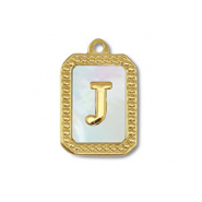 Roestvrij stalen (RVS) Stainless steel bedel schelp letter J Gold-white (natuurlijke kleur)