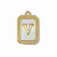 Roestvrij stalen (RVS) Stainless steel bedel schelp letter V Gold-white (natuurlijke kleur)