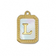Roestvrij stalen (RVS) Stainless steel bedel schelp letter L Gold-white (natuurlijke kleur)