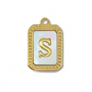 Roestvrij stalen (RVS) Stainless steel bedel schelp letter S Gold-white (natuurlijke kleur)