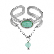 Roestvrij stalen (RVS) Stainless steel ringen met natuursteen Silver-turquoise blue