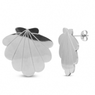 Roestvrij stalen (RVS) Stainless steel oorbellen / oorstekers schelp Silver