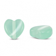 Glaskralen Cat's eye hart Mint turquoise