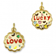 Brass TQ metaal bedels rond "love/lucky" Gold-multicolor
