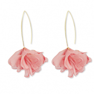 Trendy oorbellen chiffon bloem Peach pink-gold