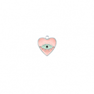Roestvrij stalen (RVS) Stainless steel bedels hart Alziend oog Silver-pink