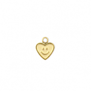 Roestvrij stalen (RVS) Stainless steel bedels hart met smiley Gold