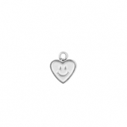 Roestvrij stalen (RVS) Stainless steel bedels hart met smiley Silver