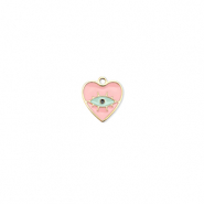 Roestvrij stalen (RVS) Stainless steel bedels hart Alziend oog Gold-pink