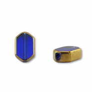 Glaskralen hexagon Blue transparent-gold