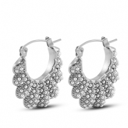 Roestvrij stalen (RVS) Stainless steel oorbellen / oorstekers waaier met imitatie parels Silver