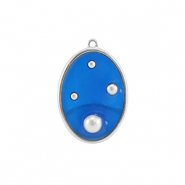 Resin hangers ovaal met parels Silver-blue-white