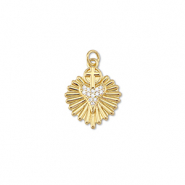 Brass TQ metaal bedels hart met kruis Gold